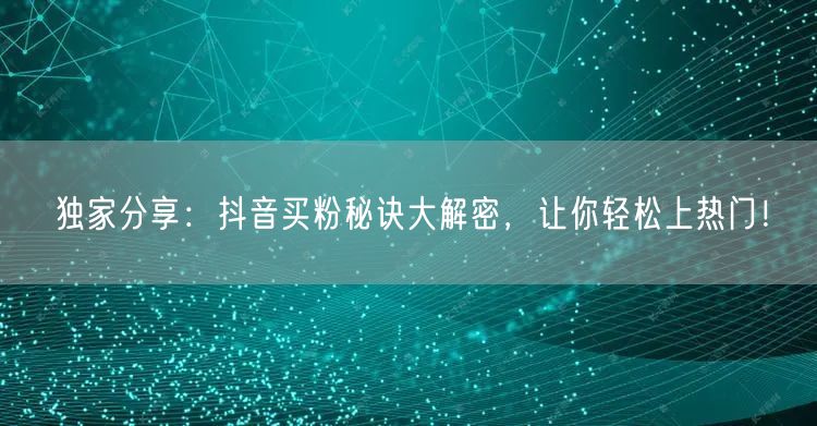 独家分享:抖音买粉秘诀大解密,让你轻松上热门!